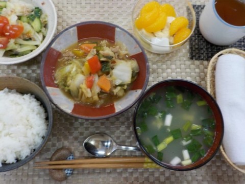 本日のランチ「豚バラ白菜のシャキ味噌炒め」です♡