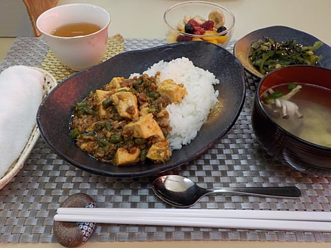 だんち特製、マーボー豆腐丼です！