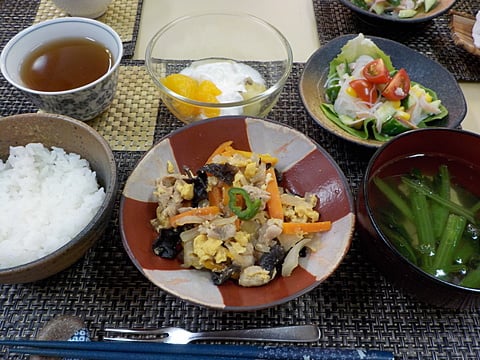 だんち特製、豚肉とキクラゲの玉子炒めです！