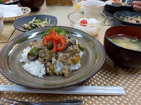 ナスとひき肉のあんかけ丼です！