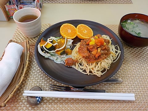 本日のランチ、ミートソーススパゲッティです！