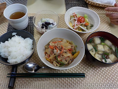 今日のランチ、青椒肉絲です！