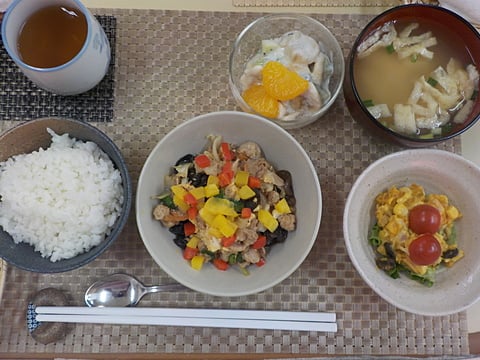 だんち特製、豚肉ときくらげの玉子炒めです！