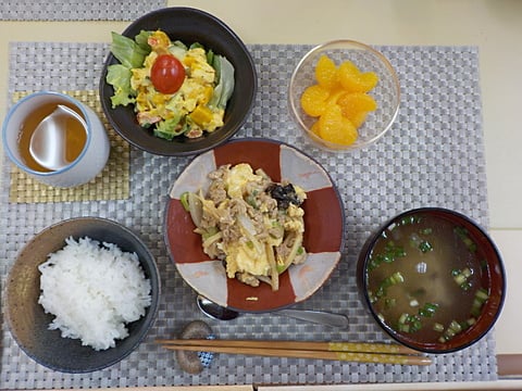 豚肉ときくらげの卵炒めです！